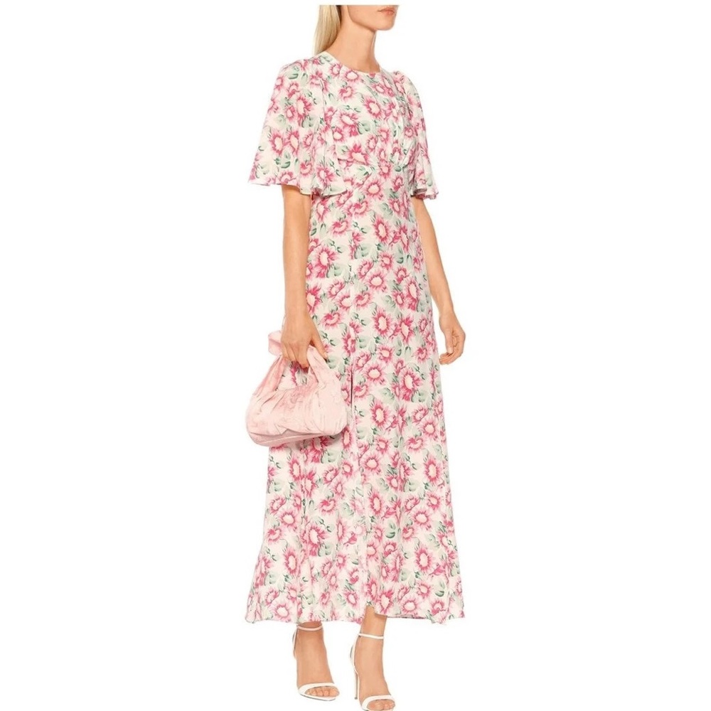 LES RÊVERIES Floral Silk Midi Dress - Pink Daisy White